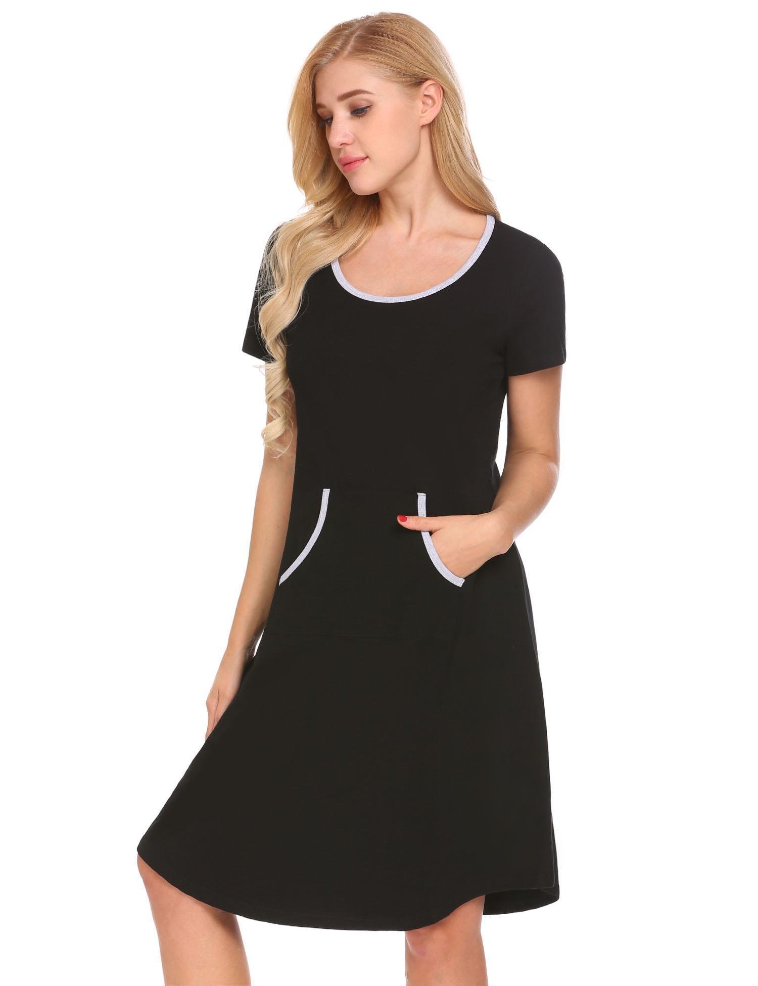 Ekouaer Ekoauer Womens Knit Nightgown Long Scoop Neck Sleep Dress,Black,XX-Large