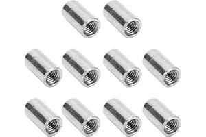 Tissting 10 Pcs M10x1.5 x 25mm Long Rod Coupling Round Rod Nut Connector 304 Stainless Steel Joint Nut Industrial Construction Fasteners, Female Thread 14mm OD