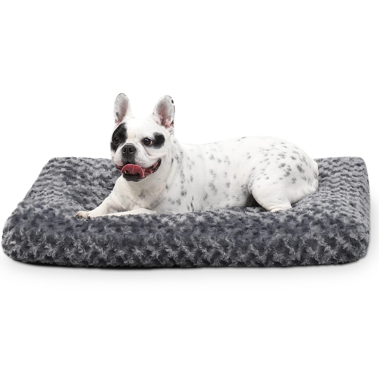KSIIA Small Dog Bed Washable, Calming Crate Mattress with Non Skid Bottom, Fluffy Anti Anxiety Dog Beds, Pet Pillow Cushion, Dark Grey, 60x45x7cm
