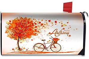 Miaoquhe Autumn Fall Maple Tree Mailbox Cover Magnetic Standard Size 18" X 21" Fall Leaves Bicycle Mailbox Covers Autumn Decor Magnetic Mailbox Covers Post Letter Box Wrap Cover for Outdoor Decor