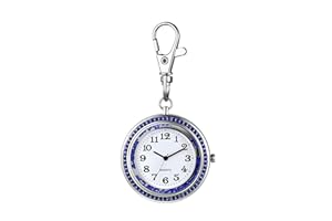 JewelryWe Key Chain Watch Rhinestone Round Quartz Pocket Watch FOB Clip-on Belt Watch Novelty Key Ring Watches for Men Women 