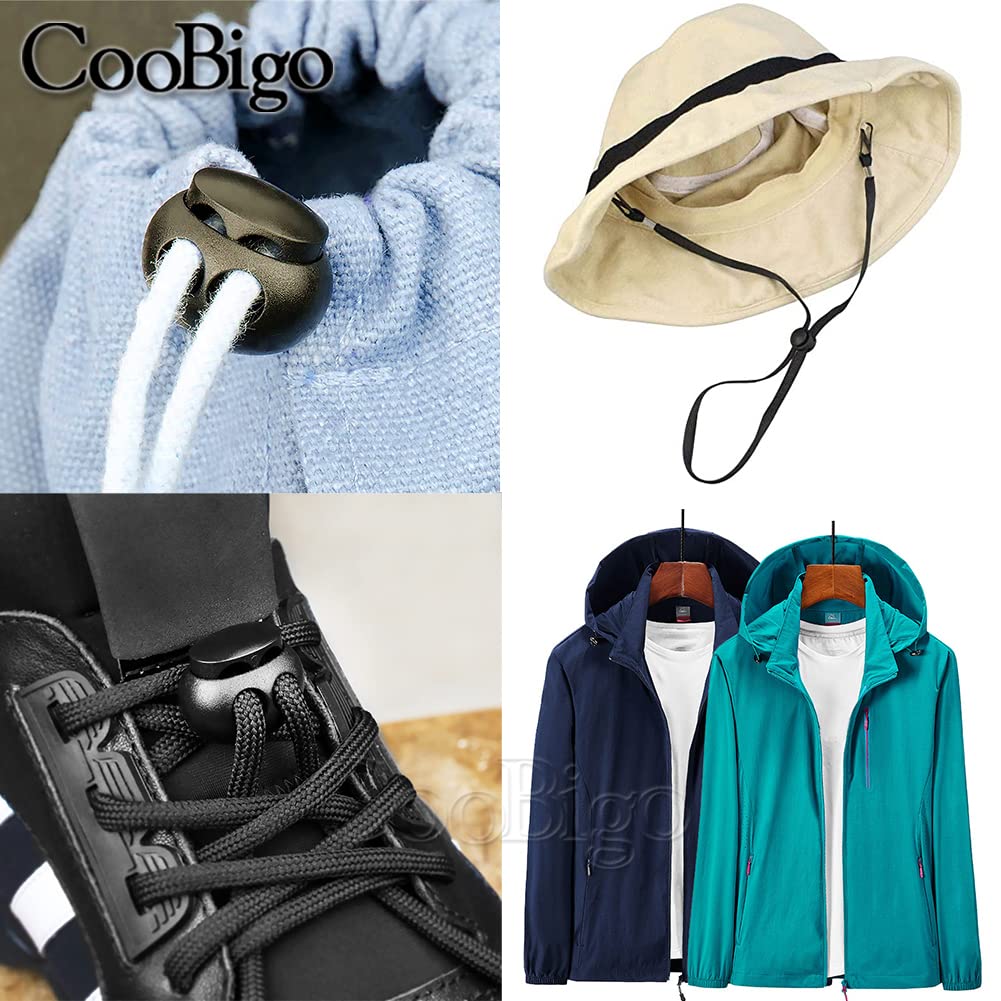 25pcs Spring Cord Lock End Stopper Fastener Slider Toggles Clip Double Hole Round Plastic for Drawstrings Lanyard Paracord Elastic Bungee Shock Cord Rope Shoe Lace Tie Locks Shoelace Lace Lock