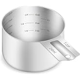1PCS 1Cup (240ml, 8oz) Measuring Cup, Etched Inner Scale Measure Scoop | 18/8(304) Food-Grade Stainless Steel, Seamless One-Piece design, Metric and US Measurement, &zwnj;Rust-Free, Dishwasher-Safe