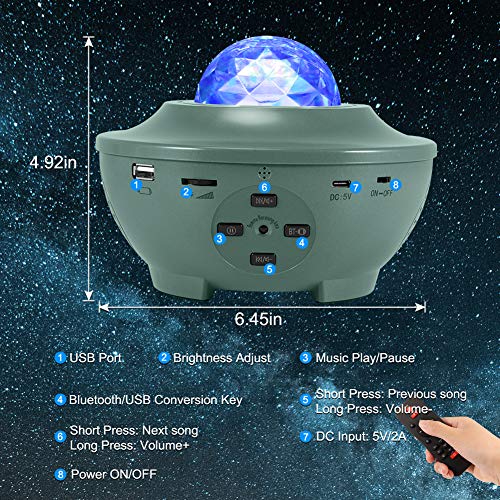 Galaxy Projector, VOLADOR Star Night Light Projector with Remote Control, Ocean Wave Projection Light with Bluetooth Music Speaker for Kids Adults Bedroom Ceiling Game Room Home Party - Green