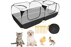 Lukovee Small Animals Playpen, Chicken Pen with Escape-Proof Detachable Bottom & 4 Zipper Doors, Breathable Foldable Portable Large Chicken Run Coop for Puppy Duck Kitten Rabbits Outdoor Yard (Black)