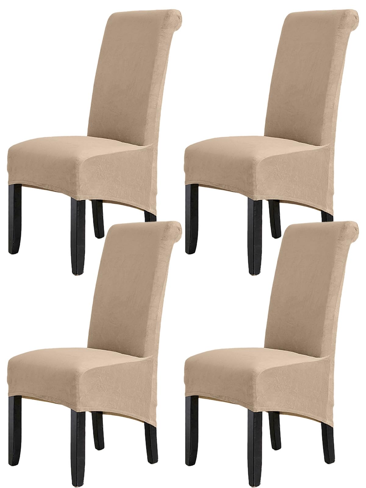 LANSHENG Velvet Dining Chair Covers, Stretch High Back Chair Seat Protector Slipcovers, Washable Removable Kitchen Chair Covers for Dining Room (Camel, Set of 4)