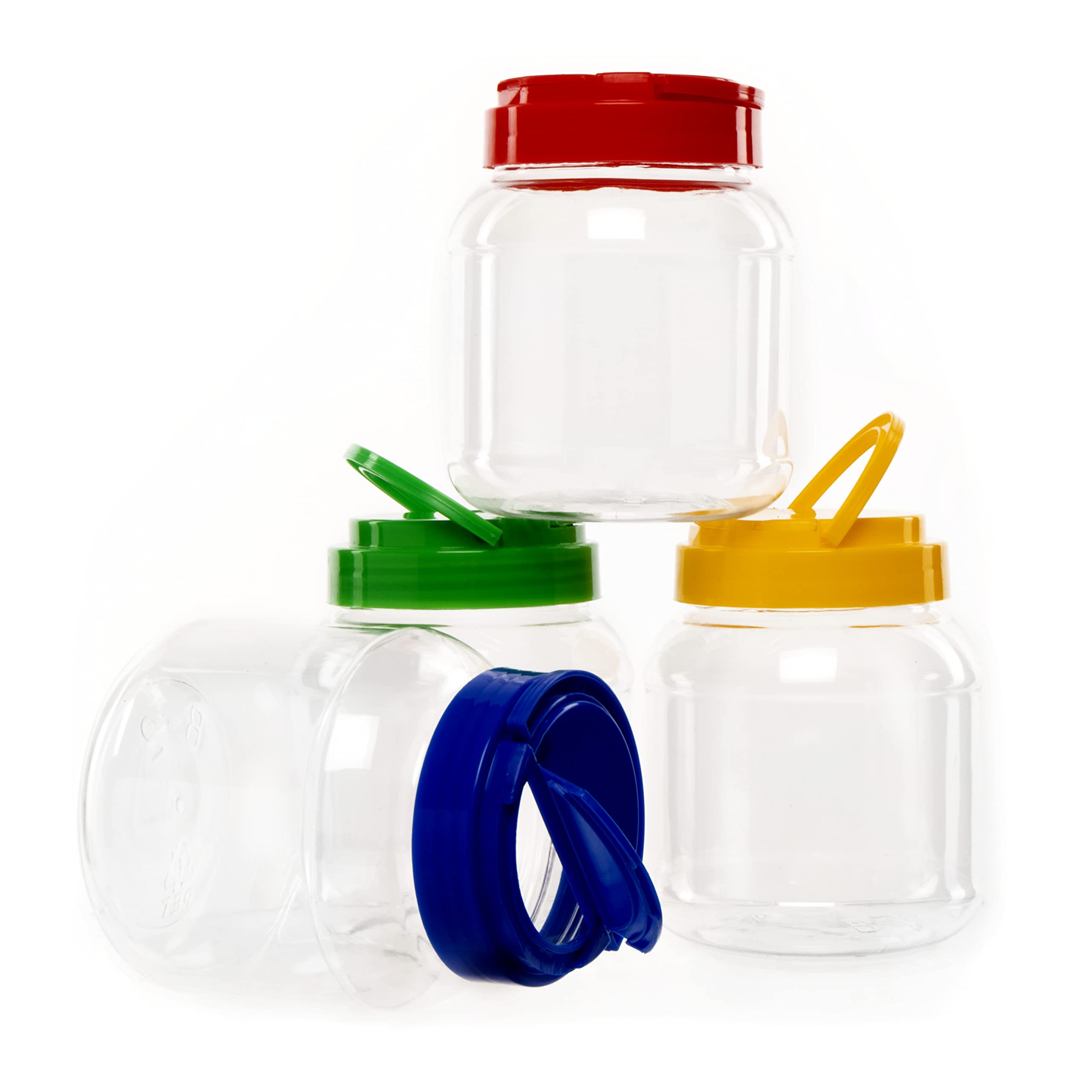 Baker Ross FE295 Storage Jars With Colours Lids & Handles - Pack of 4, Great for Classroom Organisation, Tool or Desk Tidy, Great for Sorting Arts and Crafts Supplies
