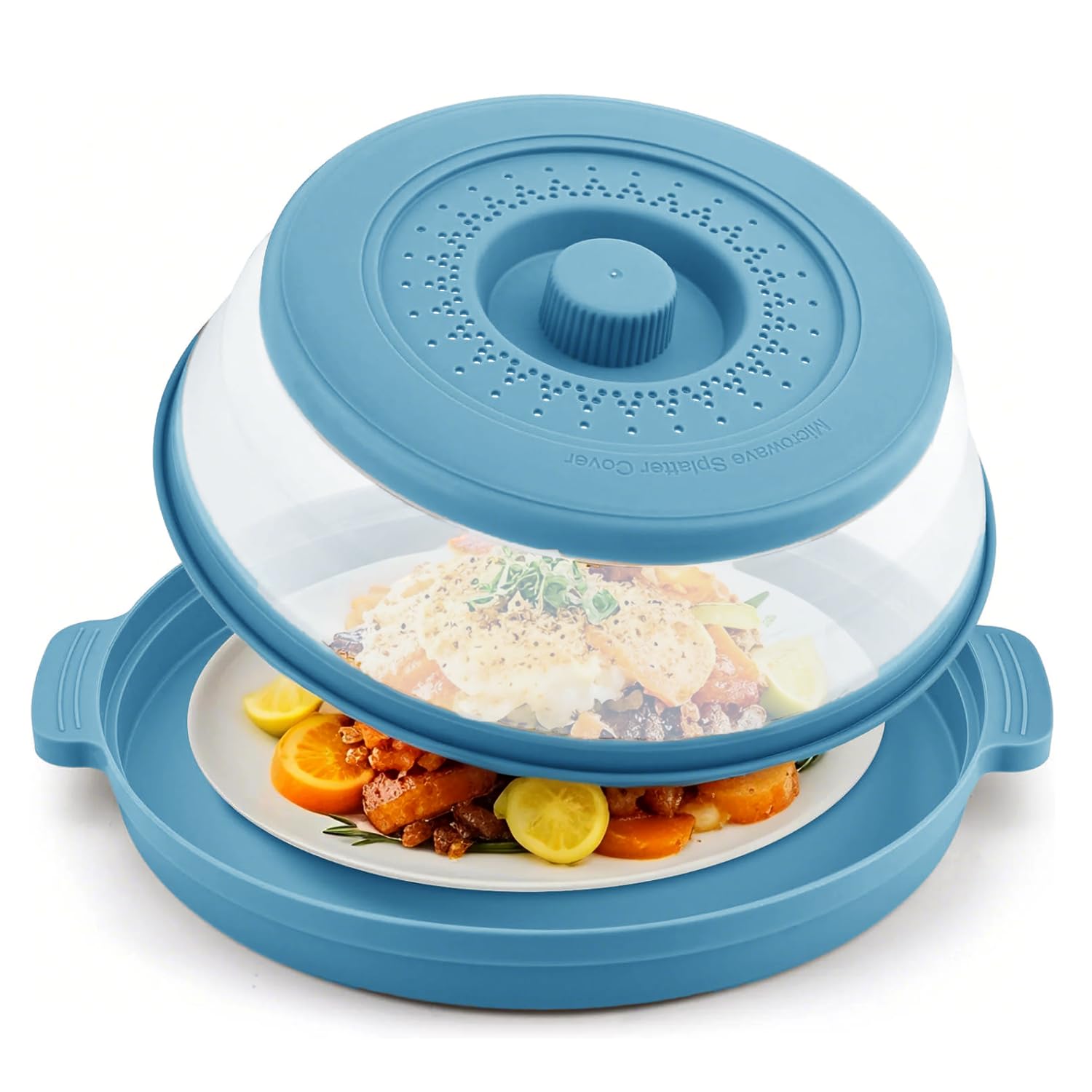 Photo 1 of *MINOR DAMAGE - USED*
Microwave Splatter Cover, Microwave Cover for Food with Anti-scald Tray, Collapsible Microwave Plate Cover, 10.7 Inch Large Microwave Cover, Multi-functional Kitchen Covers - Blue