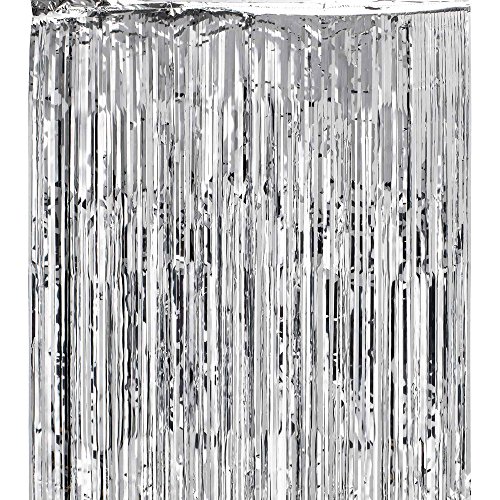Super z outlet 3x8-feet metallic silver foil fringe shi…