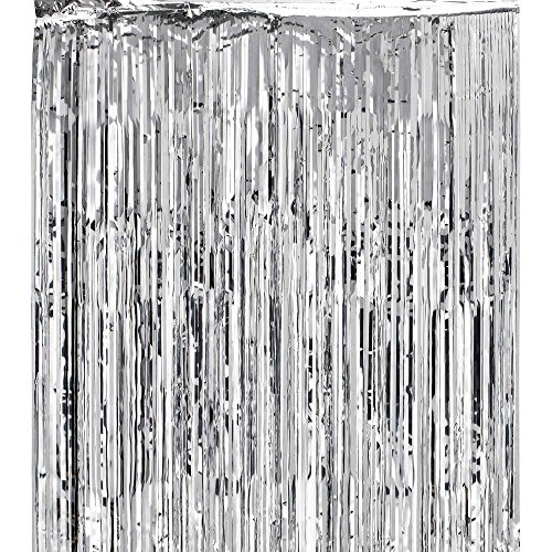 Super Z Outlet Metallic Silver Foil Fringe Shiny Curtains for Party, Prom, Birthday, Event Decorations 3 ft x 8 ft (1 Curtain)