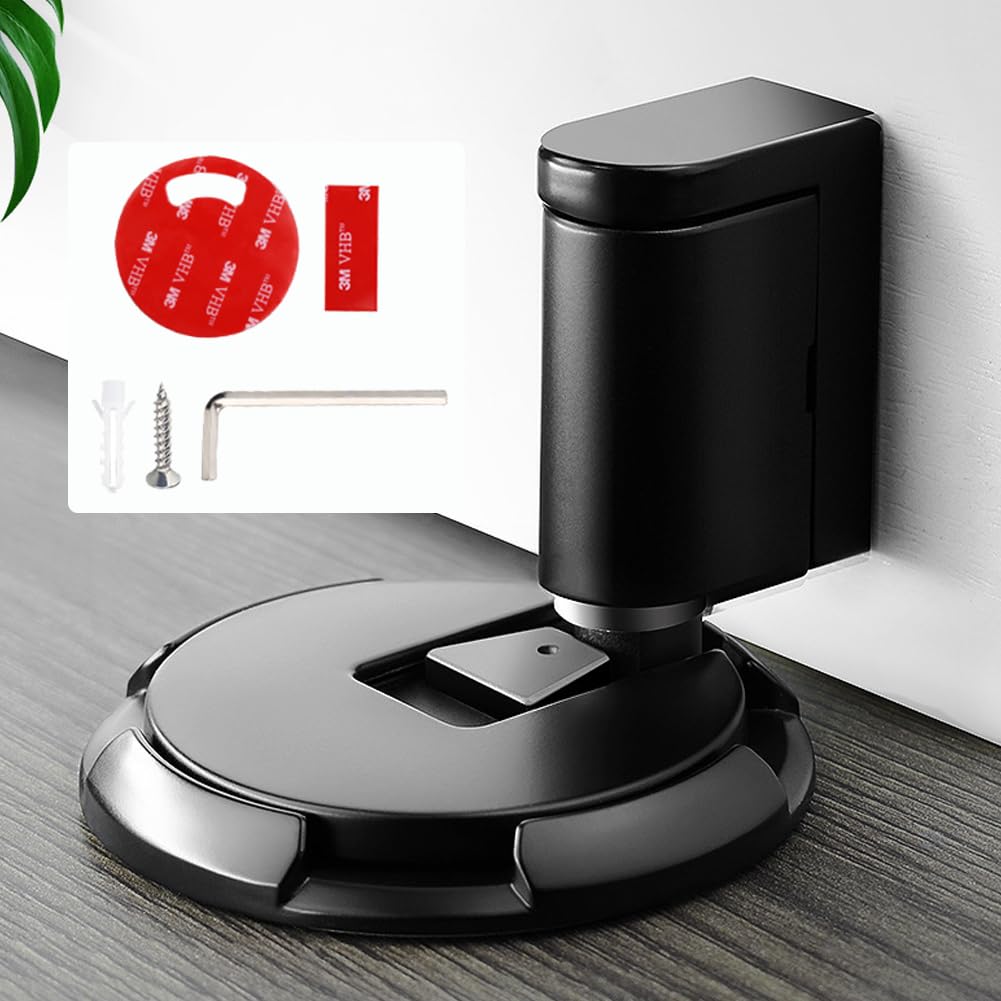 Photo 1 of Magnetic Door Stoppers, 2024 New Mechanical Floor Door Stopper Adjustable Height Door Holder No Drilling Magnetic Door Stop Magnetic Door Locks with Magnetic Door Nail Free or Screws(Black)