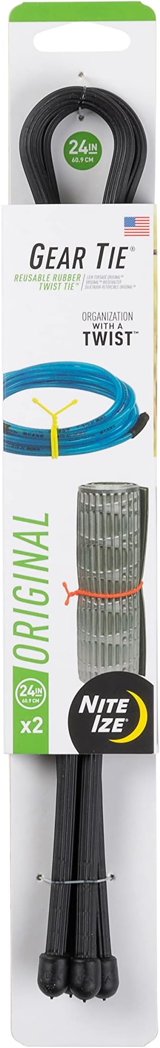 Nite Ize GT24-2PK-01 Gear Ties Reusable Rubber Twist Tie Black 24 Inch 2 Pack