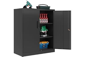 LISSIMO Metal Storage Cabinet, Garage Storage Cabinet with Locking Doors and Adjustable Shelves for Garage,Home,Office and School (Assembly Required，Black)