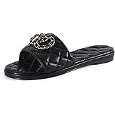 Eusibb Flat Sandals for Women Slides Dressy Elegant Comfortable Open Toe Fashion Sandals with Memory Foam Quilted Soft Leather Slip On Beach Sandals for Summer