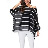 Vanbuy Plus Size Floral Chiffon Batwing Sleeve Tunic Blouse Boho Off-Shoulder Beach Cover Up Loose Summer Tops for Women