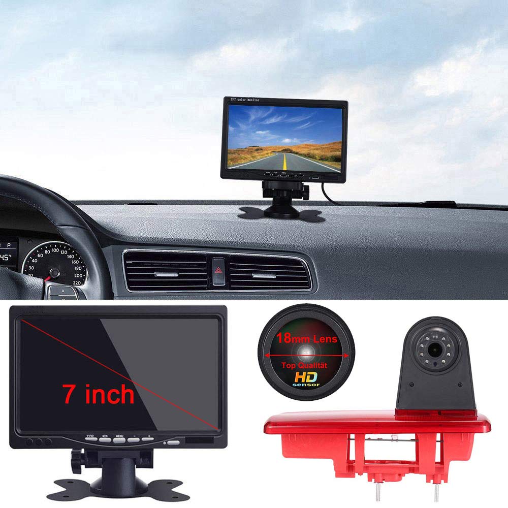〔18mm Lens Camera + 7'' TFT LCD Monitor〕Car HD waterproof 3rd Brake Light Reverse Camera Kit for Fiat talento Nissan NV300 Renault Trafic III Primastar Opel/Vauxhall Vivaro