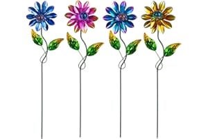 Venniy 4 Pack Flower Garden Stakes, Outdoor Decorations Metal Yard Art Garden Stakes for Patio Yard Porch Garden Decor