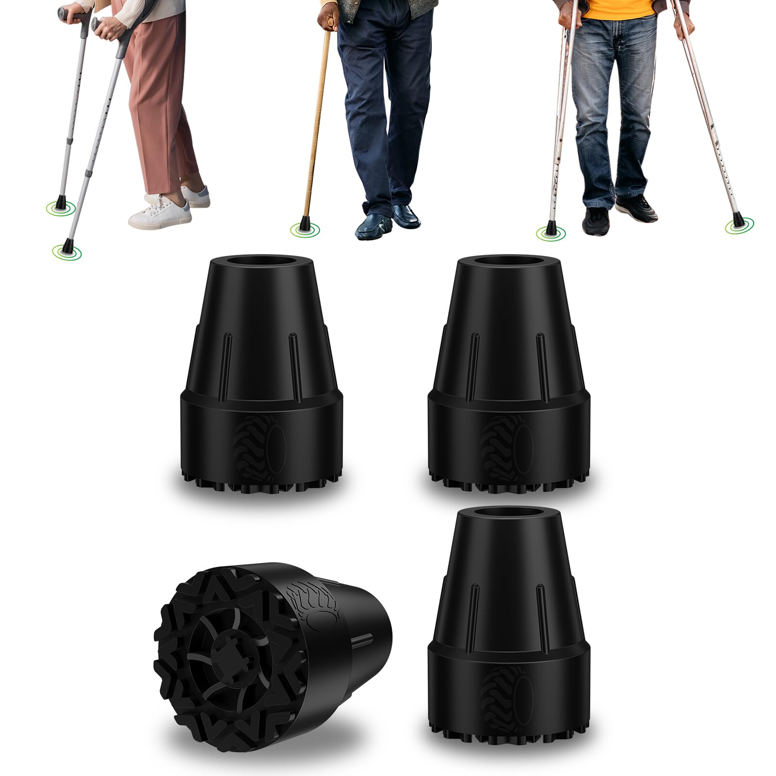 supregear Rubber Ferrules for Walking Sticks, 4 Pack 19 mm Heavy Duty Rubber Replacement Tips for Canes Crutches Walking Sticks, Non-Slip Extreme Grip Crutch Tips with Metal Inserts