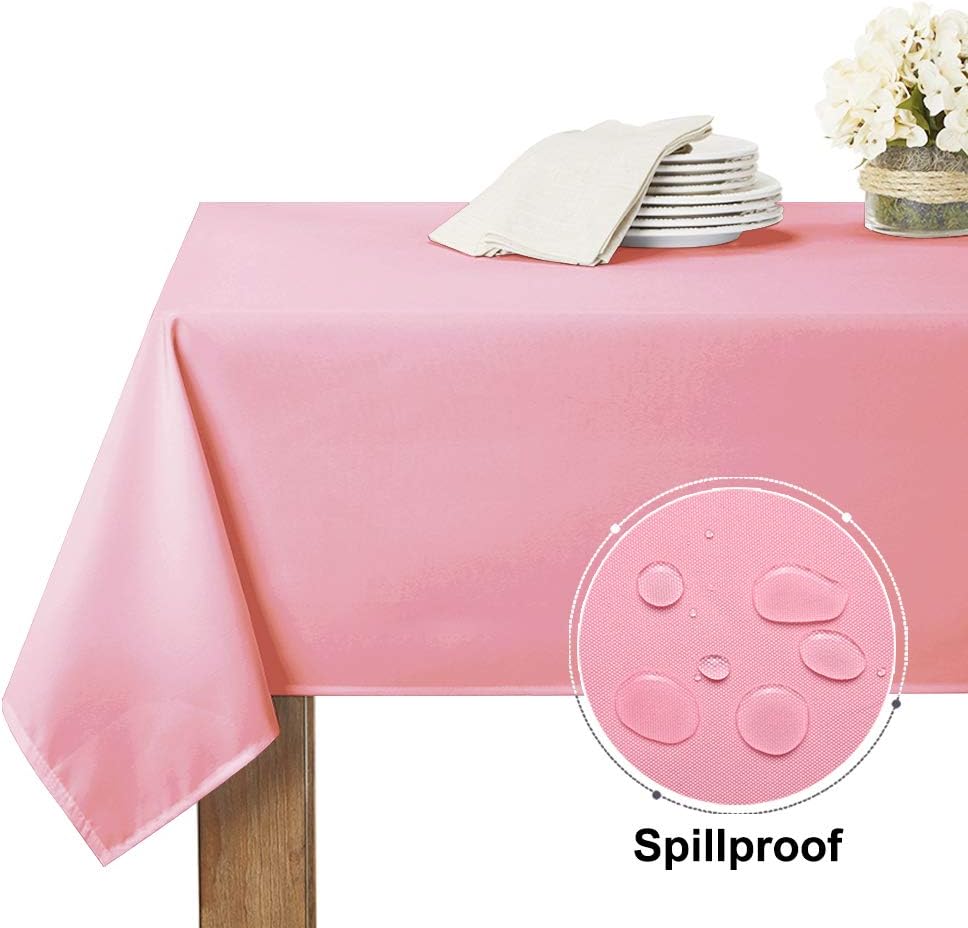 RYB HOME Pink Tablecloth Waterproof - Rectangle Table Cover 6 ft for Outdoor and Indoor Use, Scratch Resistant Spillproof Table Cloth for Catering Baby Shower Wedding, 60 x 84 inch, Pink