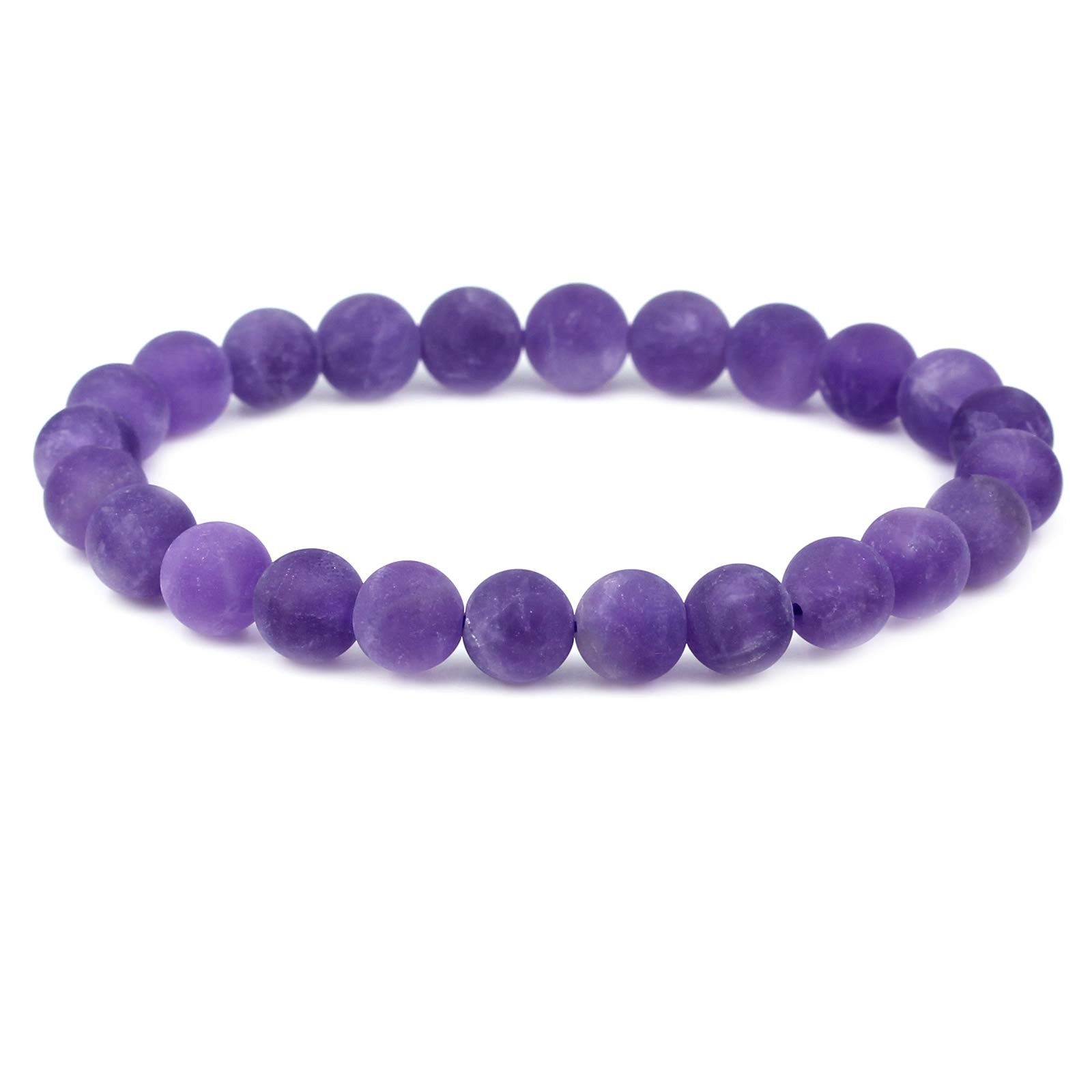 CHENYUE Natural Matte Purple Amethyst Quartzite Gemstone 8mm Round Beads Stretch Bracelet 7" Unisex