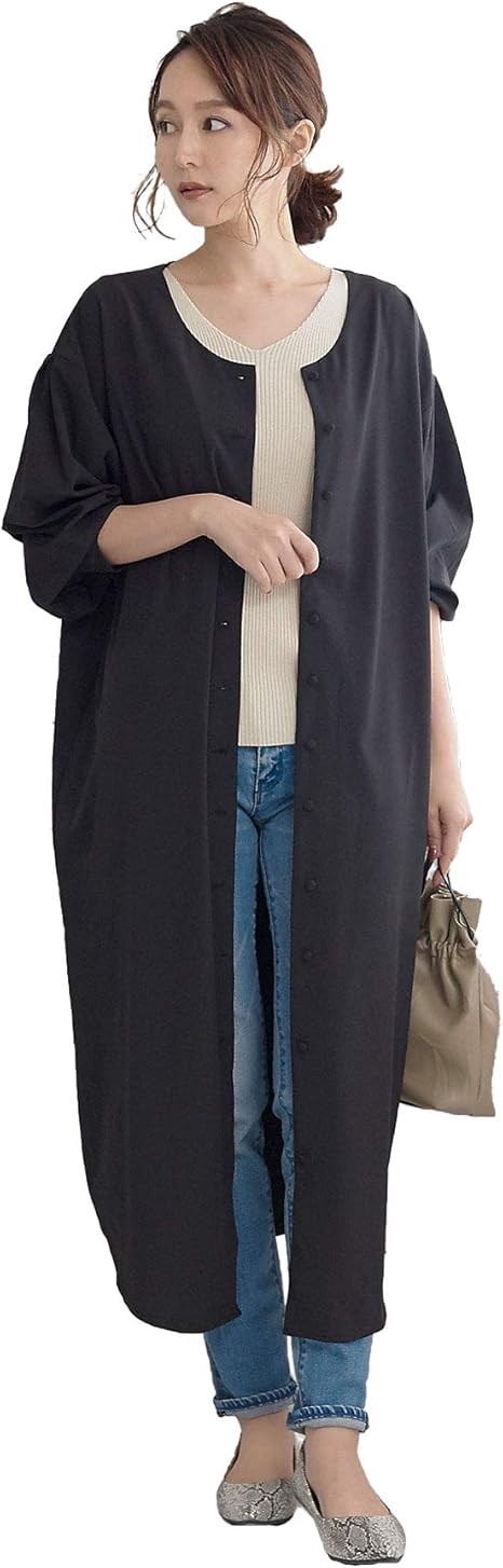 Amazon 神戸レタス 3way ベルト付き くるみボタン シャツ ワンピース E2169 レディース ワンサイズ M ブラック ワンピース チュニック 通販