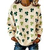 St Patricks Day Sweater Women 2026 Irish Shamrock Long Sleeve Knitted St Patty's Lucky Pullover Jumper Tops