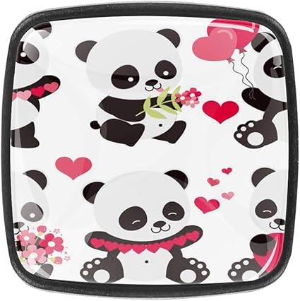 Niedliche Pandas Schwarz Weiß Ballon Blume Glas Schrank Hardware für