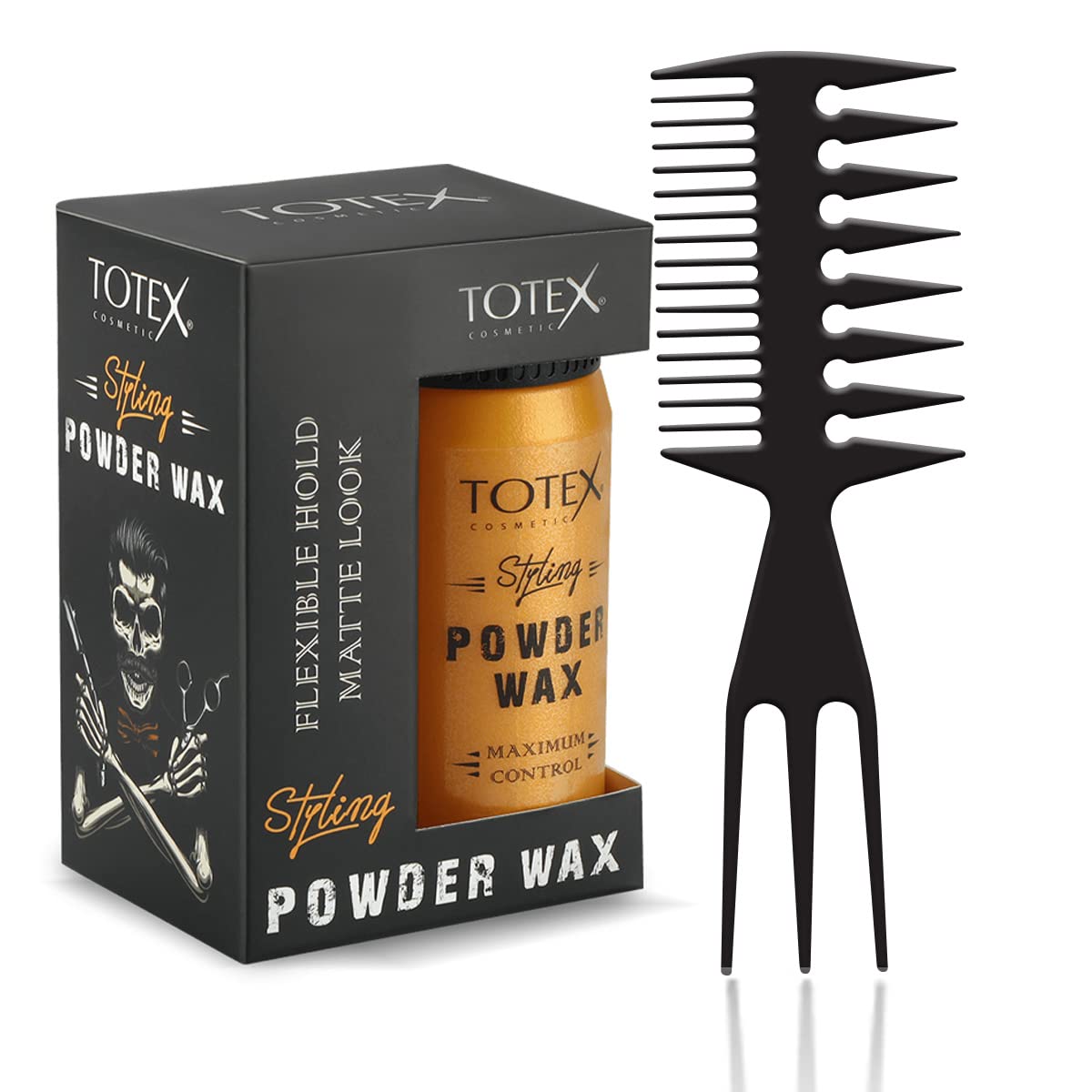 Totex Hair Styling Matte Powder Wax 20g + Wide Tooth Hair Styling Comb No2 Black | Volumizing Texturising Dust Powder | Strong Hold | Matte Finish | For Men & Women Hair & Beard Styling