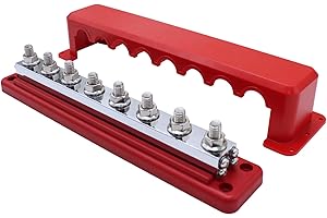 Ambuker 600A High Current Busbar 12-48V DC Heavy-Duty Nickel-Plated Copper Power Distribution Block 8xM10 (3/8") Terminal Stu