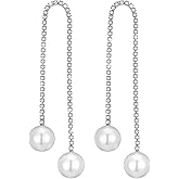 Yolev Long Tassel Pearl Dangle Earrings for Women Dainty Rhinestone Pearl Earrings Dangling Elegant Long Pearls Earrings for Women Bridal Wedding Party Jewelry Gift