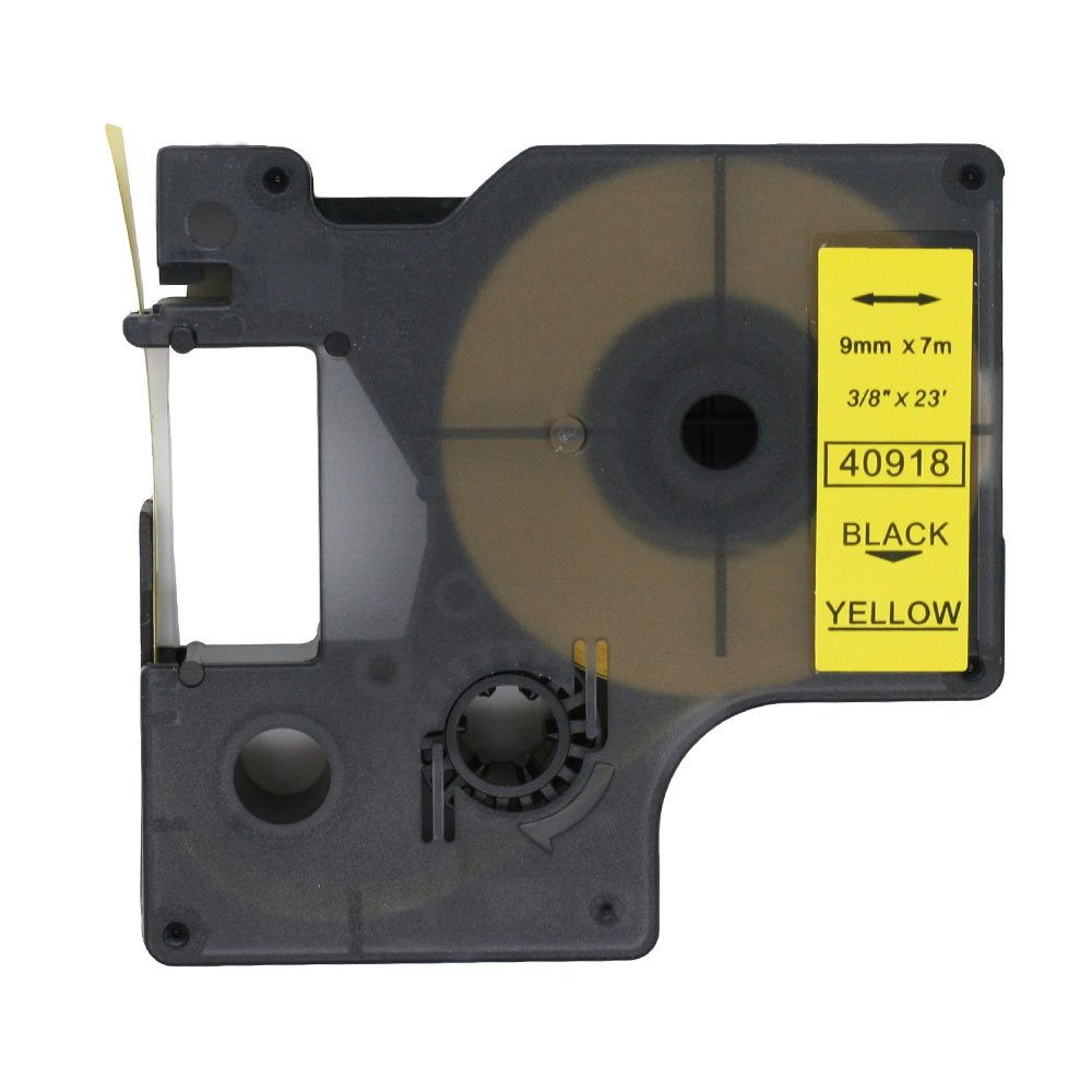 BROVACS 1 Pack Black on Yellow Label Tape Compatible for DYMO D1 40918 9mm 3/8" OPA2118