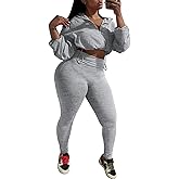 Ophestin Women 2 Piece Outfits Workout Sets Long Sleeve Zip Up Crop Jacket Bodycon Pant Tracksuit Jogging Suit