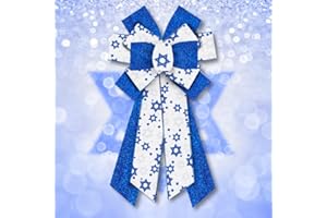 Estivaux Large Hanukkah Bows for Wreath, Hanukkah Wreath Bows Blue Stars Bows Jewish Christmas Ornament Star of David Tree Topper Bows for Front Door Hanukkah Chanukah Party Decorations
