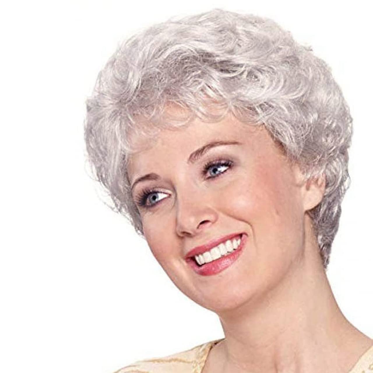 grey wigs for women, Oblique bangs short curly hair fluffy black gradient silver middle-aged and elderly womens natural hair for daily use