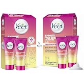 Veet 3 Minute Facial Hair Removal Cream for Women, Depilatory Cream with Organic Aloe Vera, 2 Piece Women's Facial Hair Remover Kit (Pack of 2)