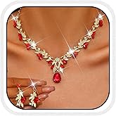 Unicra Rhinestone Bridal Wedding Jewelry Sets Gold Necklace Earrings Set Leaf Prom Formal Costume Jewelry Set for Women and Brides