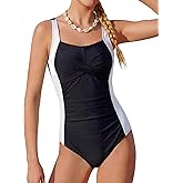JiAmy Girls One Piece Swimsuit Color Block Bathing Suit Cross Ruched Adjustable Straps Modest Swimwear 9-16Y