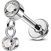 COCHARM G23 Titanium Helix Cartilage Piercing Jewelry 16g Dangle Tragus Earring CZ Surgical Steel 6mm Threaded Top Ear Helix Stud