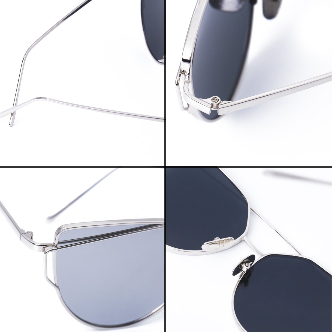 WISH CLUB Women Cat Eye Polarized Sunglasses Mirrored Reflective Flat Wide Lenses Metal Frame UV 400 Glasses (silver1)