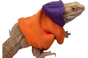 HAICHEN TEC Lizard Clothes for Bearded Dragons Reptile Apparel Handmade Cotton Material Hoodies Sweater for Skin Protection Winter Warm Sport Crested Gecko Chameleon (Orange, Large)