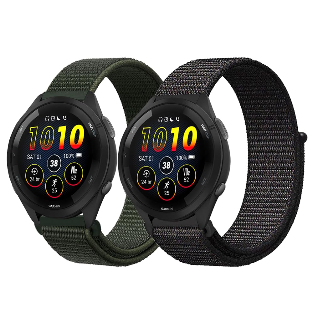 Niboow [2 Pack] 22mm Strap Compatible With Forerunner 265/255/255 Music, Nylon Soft Watch Band for Garmin Vivoactive 4/Venu 2/Active - Black+Green — image 1