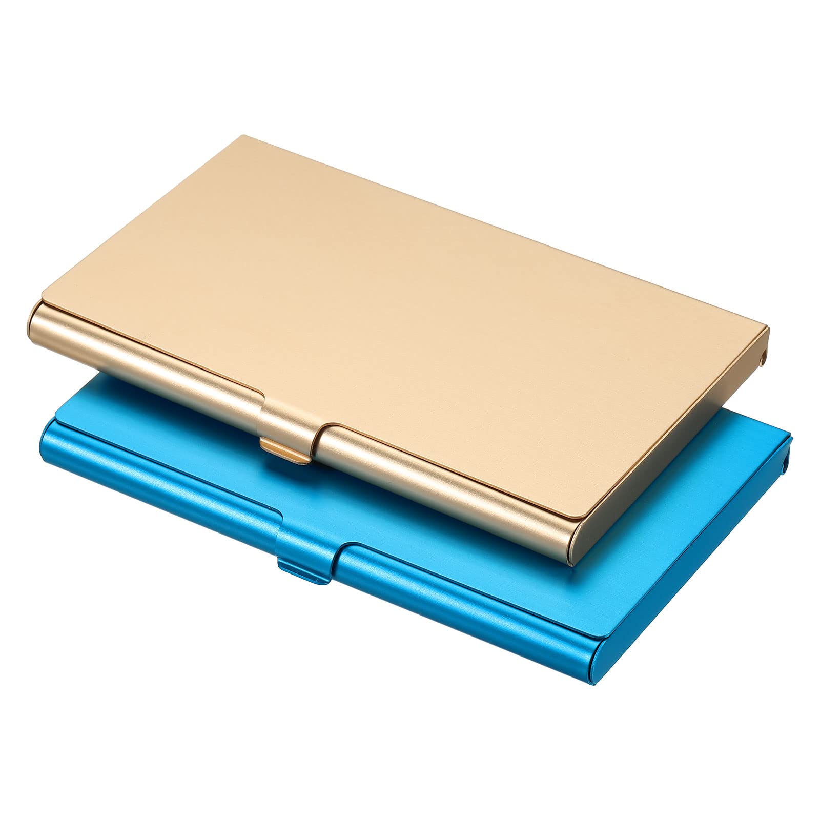 PATIKIL Business Card Holder, 2 Pieces Aluminum Alloy Flip Cover Slim Name Cards Case for Women Men, Gold, Blue