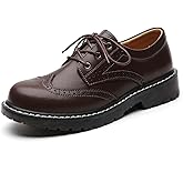 XMM Oxford Shoes for Women Women's Oxford Shoe Lace-Up Round Toe Leather Flat Classic Non-Slip Work Business Dress Office Shoes