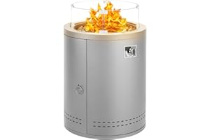 ZAFRO 20" Circle Outdoor Fire Pit Table, Propane Fire Pit for 20lbs Gas Tanks, with Lava Rock/Windshield/Protective Cover, Fire Pit Table for Camping/Courtyard/Garden, Grey