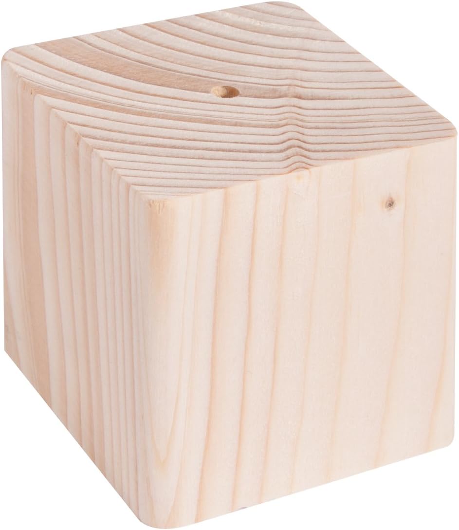 Rayher 62838000 massief houten sokkel, 8 x 8 x 8 cm, met gat, houder voor sterren of ballen aan de staaf, houten blok van sparrenhout, massief houten kubus, met gat voor metalen