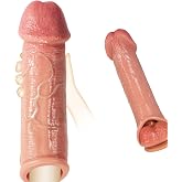 Btooktops 2.3'' Diameter Huge Glans Penis Sleeve Cock Sleeve for Couples | 8.5'' Realistic Silicone Penis Extender Adult Sex Toys, Delay Ejaculation Enhance Erection with Thickened Testicle Ring Flesh