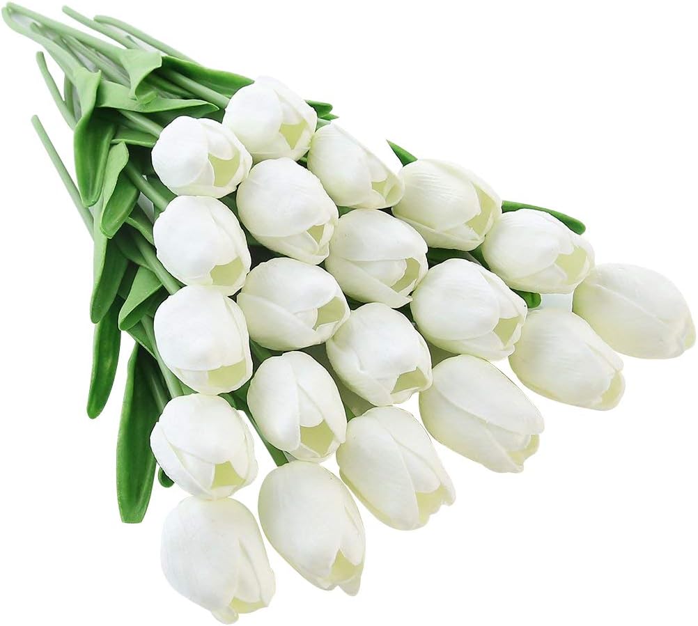 JUSTOYOU 20pcs Real Touch Latex Artificial Tulips Flowers Fake Tulips