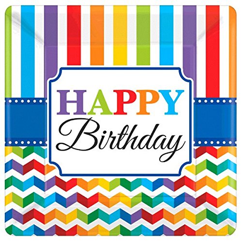 Amscan 591465 Disposable Bright Birthday Square Plates, 10