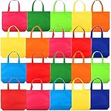 Party Favor Bags, 8 Assorted Bright Colors, 20pcs 13" Non-Woven Rainbow Treat Bags with Handles For Kids Birthday Favors, Sna