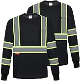 ProtectX High Visibility Shirts Hi Vis Long Sleeve Shirts for Men Women Reflective Class 2 Safety Shirts 2 Pack